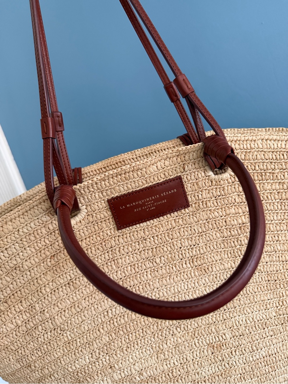 Maxi Sezane Tan Straw Tote with Brown Leather Handles - Picture 3 of 3